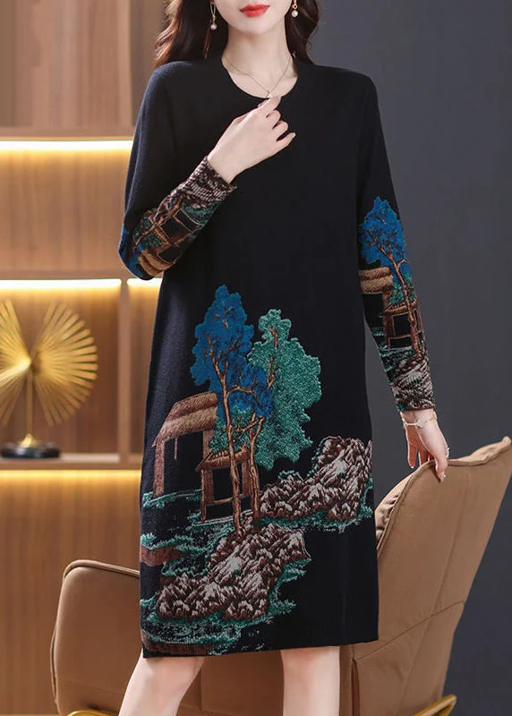 Wrap - Style Women's Lambswool Sweater Dresses in Elegant ShadesBlack Side Open Wool Knit Dresses O Neck Long Sleeve Wrap - Style Women's Lambswool Sweater Dresses in Elegant ShadesBlack Side Open Wool Knit Dresses O Neck Long Sleeve