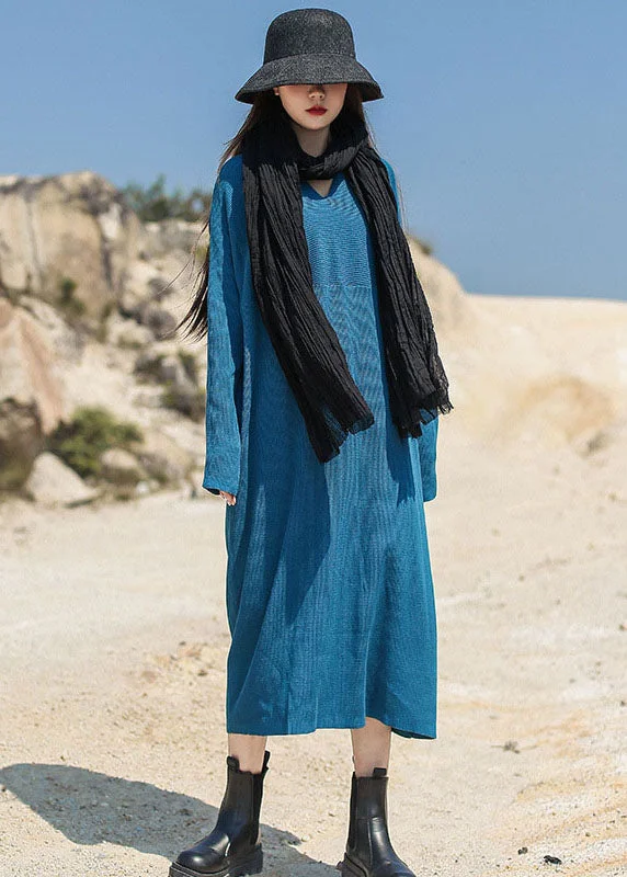 Plus Size Women's Open - Front Cardigan Style Sweater DressesBlue Loose Casual Knit Long Dress V Neck Spring Plus Size Women's Open - Front Cardigan Style Sweater DressesBlue Loose Casual Knit Long Dress V Neck Spring