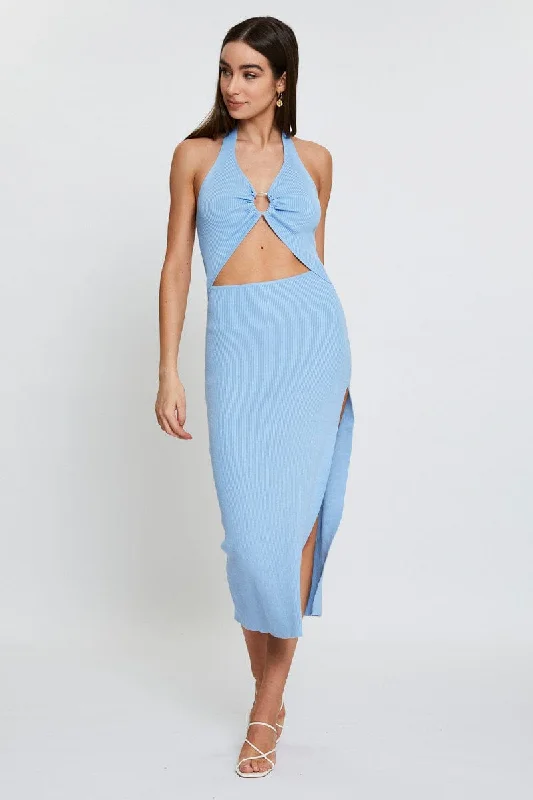 Knee - Length Women's Wool Blend Sweater Dresses in Neutral ColorsBlue Midi Dress Knit Knee - Length Women's Wool Blend Sweater Dresses in Neutral ColorsBlue Midi Dress Knit