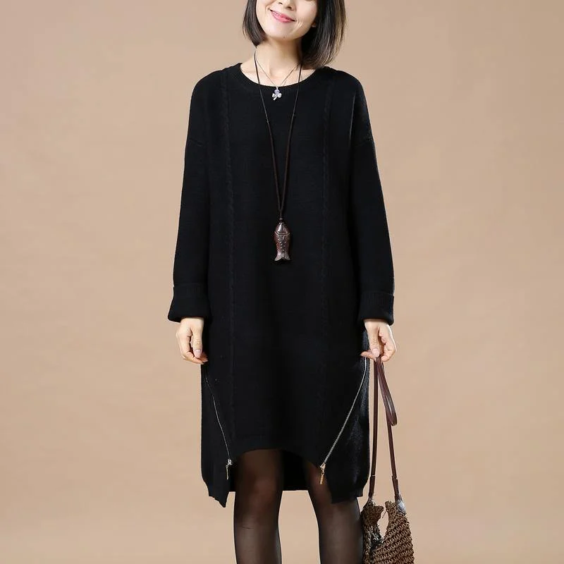 Plus Size Women's Fit - and - Flare Sweater Dresses with Ruffled Hemboutique black sweater dresses spring fashion spring dresses 2018 asymmetrical sweater side zipper Plus Size Women's Fit - and - Flare Sweater Dresses with Ruffled Hemboutique black sweater dresses spring fashion spring dresses 2018 asymmetrical sweater side zipper