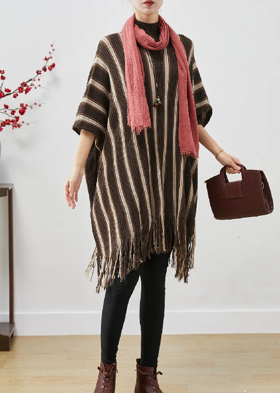 Empire Waist Women's Alpaca Wool Sweater Dresses in Earthy TonesBoutique Brown Tasseled Striped Knit Sweater Dress Batwing Sleeve Empire Waist Women's Alpaca Wool Sweater Dresses in Earthy TonesBoutique Brown Tasseled Striped Knit Sweater Dress Batwing Sleeve