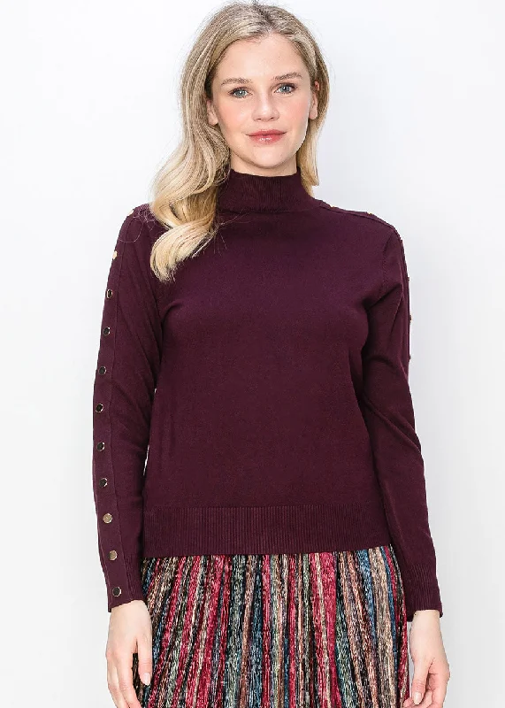Plus Size Women's Fit - and - Flare Sweater Dresses with Ruffled HemBurgundy Mock Neck Sweater with Buttoned Sleeves Plus Size Women's Fit - and - Flare Sweater Dresses with Ruffled HemBurgundy Mock Neck Sweater with Buttoned Sleeves