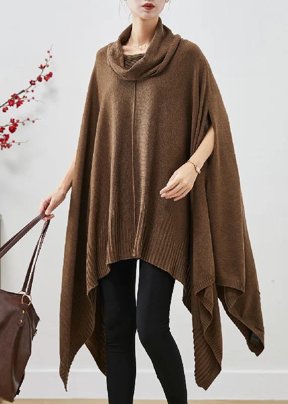 Mini - Length Women's Chunky Knit Sweater Dresses in Bold HuesCasual Brown Turtle Neck Asymmetrical Exra Large Hem Knit Sweater Dress Cloak Sleeves Mini - Length Women's Chunky Knit Sweater Dresses in Bold HuesCasual Brown Turtle Neck Asymmetrical Exra Large Hem Knit Sweater Dress Cloak Sleeves