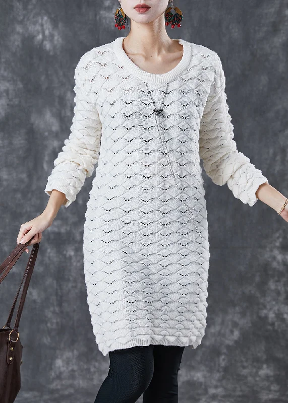 Empire Waist Women's Alpaca Wool Sweater Dresses in Earthy TonesCasual White O-Neck Thick Knit Sweater Dress Winter Empire Waist Women's Alpaca Wool Sweater Dresses in Earthy TonesCasual White O-Neck Thick Knit Sweater Dress Winter
