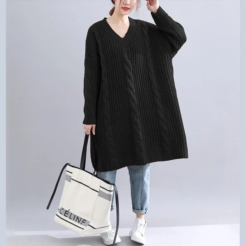 Knee - Length Women's Wool Blend Sweater Dresses in Neutral ColorsChic Sweater Dress Outfit Quotes V Neck Thick Black Big Knit Dress Knee - Length Women's Wool Blend Sweater Dresses in Neutral ColorsChic Sweater Dress Outfit Quotes V Neck Thick Black Big Knit Dress