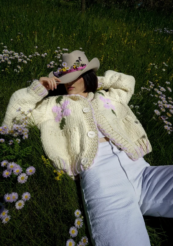 Button - Down Women's Shetland Wool Sweaters in Traditional PatternsField Flowers Cardi Button - Down Women's Shetland Wool Sweaters in Traditional PatternsField Flowers Cardi