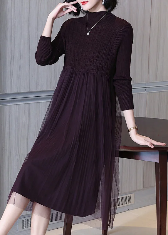Empire Waist Women's Alpaca Wool Sweater Dresses in Earthy TonesClassy Dark Purple Turtleneck Tulle Patchwork Knit Dress Long Sleeve Empire Waist Women's Alpaca Wool Sweater Dresses in Earthy TonesClassy Dark Purple Turtleneck Tulle Patchwork Knit Dress Long Sleeve
