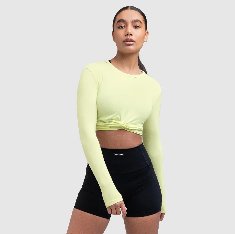 Distressed Women T Shirt with a Laid - Back AestheticDesire Longsleeve - Yellow