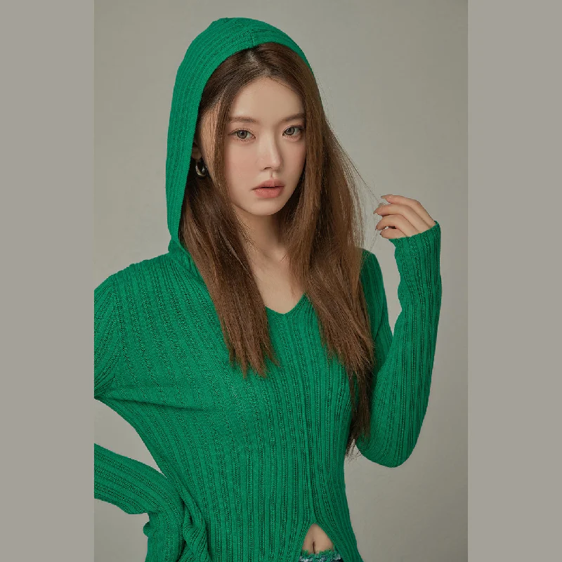 Mock Neck Women's Alpaca Wool Sweaters in Earth TonesSlit Ribbed Hood Knit Sweater