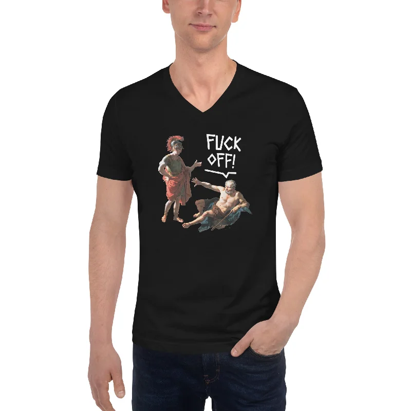 Organic Cotton Women T Shirt for Eco - Conscious WearersDiogenes tells Alexander to Fuck Off - Unisex V-Neck T-Shirt Organic Cotton Women T Shirt for Eco - Conscious WearersDiogenes tells Alexander to Fuck Off - Unisex V-Neck T-Shirt