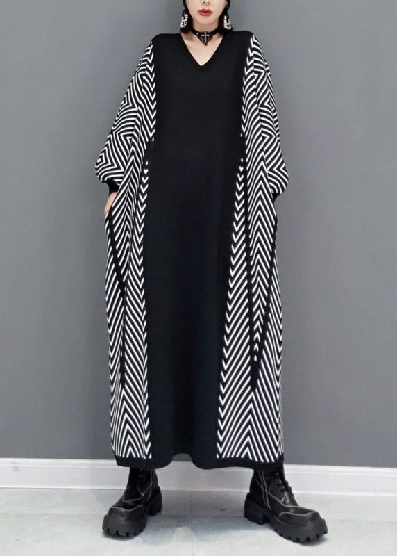 Plus Size Women's Asymmetric Hem Sweater Dresses in Modern DesignsElegant Black V Neck Knit Ankle Dress Spring Plus Size Women's Asymmetric Hem Sweater Dresses in Modern DesignsElegant Black V Neck Knit Ankle Dress Spring