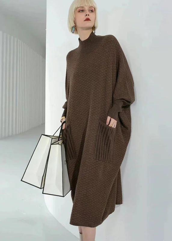Sleeveless Women's Silk Blend Sweater Dresses for a Sophisticated LookElegant Chocolate Turtle Neck Patchwork Pockets Wool Sweater Dress Long Sleeve Sleeveless Women's Silk Blend Sweater Dresses for a Sophisticated LookElegant Chocolate Turtle Neck Patchwork Pockets Wool Sweater Dress Long Sleeve
