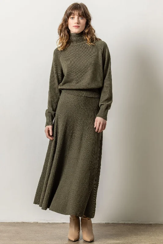 Button - down knitted sweater skirts​Flared Sweater Skirt in Loden