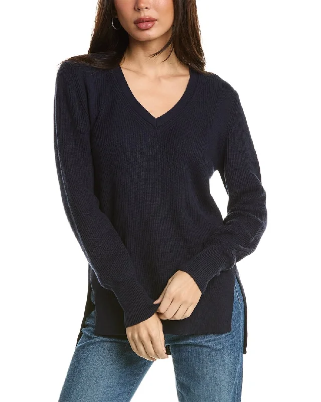 V - Neck Women's Ribbed Sweater Dresses with Belt for a Defined WaistForte Cashmere Rib High-Low V-Neck Shirt V - Neck Women's Ribbed Sweater Dresses with Belt for a Defined WaistForte Cashmere Rib High-Low V-Neck Shirt