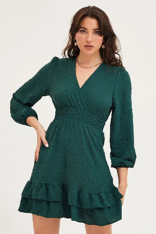 Midi - Length Women's Shetland Wool Sweater Dresses in Traditional PatternsGreen Skater Dress Long Sleeve Mini Knit Midi - Length Women's Shetland Wool Sweater Dresses in Traditional PatternsGreen Skater Dress Long Sleeve Mini Knit