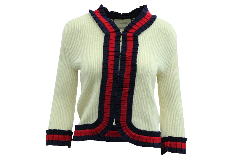 V - Neck Women's Ribbed Sweater Dresses with Belt for a Defined WaistGucci Knitted Web-Trim Jacket in Beige Wool V - Neck Women's Ribbed Sweater Dresses with Belt for a Defined WaistGucci Knitted Web-Trim Jacket in Beige Wool