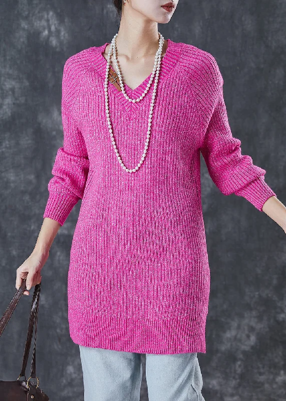 V - Neck Women's Ribbed Sweater Dresses with Belt for a Defined WaistHandmade Rose V Neck Silm Fit Knit Dress Winter V - Neck Women's Ribbed Sweater Dresses with Belt for a Defined WaistHandmade Rose V Neck Silm Fit Knit Dress Winter