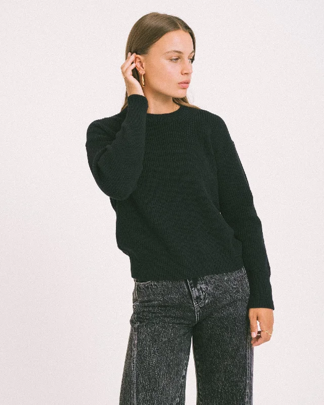 Tie - Front Women's Lambswool Sweaters in Pastel HuesMila Twist Crew Neck Knit Black Tie - Front Women's Lambswool Sweaters in Pastel HuesMila Twist Crew Neck Knit Black