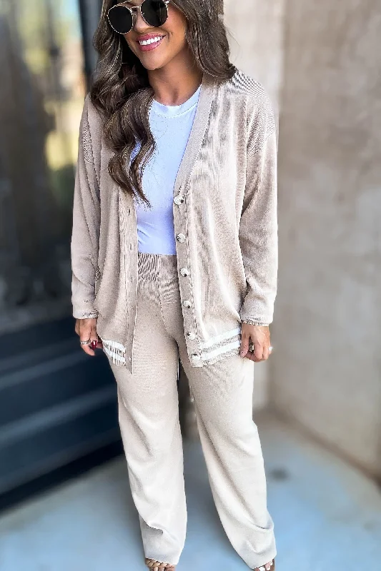 Quarter - length sleeve sweater pants for versatility​Knit Beige Sweater Pants