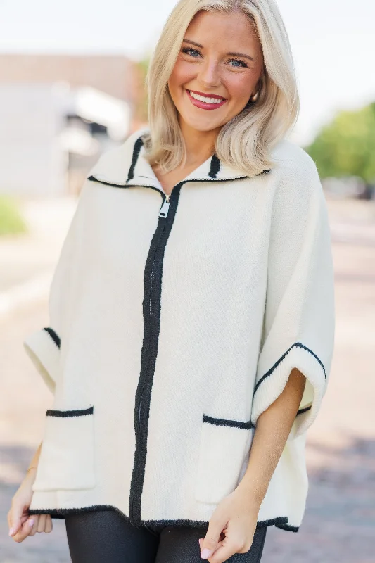 Tie - Front Women's Lambswool Sweaters in Pastel HuesLiving The Dream Cream Zip Up Poncho Tie - Front Women's Lambswool Sweaters in Pastel HuesLiving The Dream Cream Zip Up Poncho
