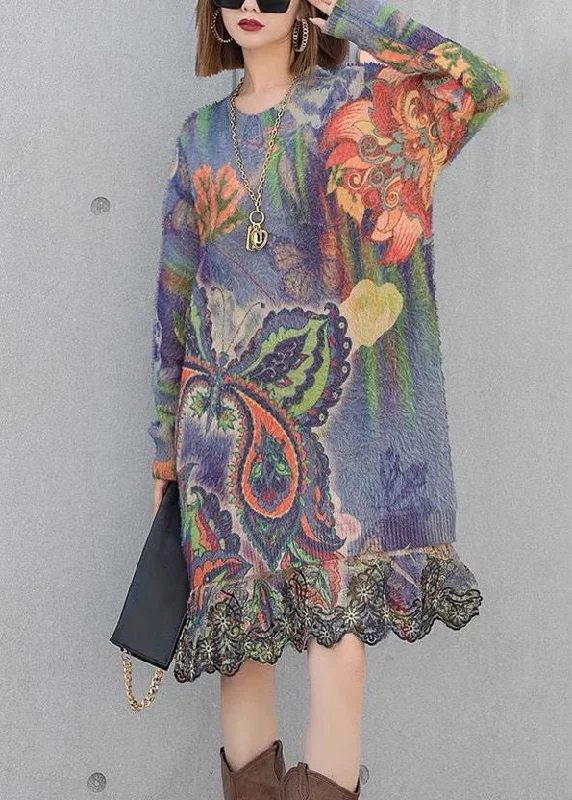 Plus Size Women's Asymmetric Hem Sweater Dresses in Modern DesignsLoose Belle Print Patchwork Mink Velvet Knit Dresses Spring Plus Size Women's Asymmetric Hem Sweater Dresses in Modern DesignsLoose Belle Print Patchwork Mink Velvet Knit Dresses Spring