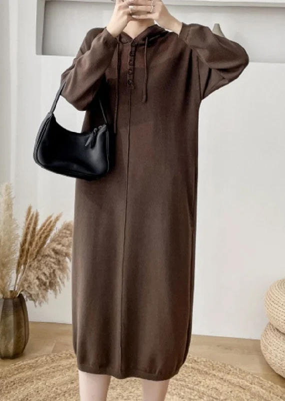 Belted Women's Cotton Blend Sweater Dresses for a Casual LookLoose Chocolate Hooded thick Knit Sweater Dress Winter Belted Women's Cotton Blend Sweater Dresses for a Casual LookLoose Chocolate Hooded thick Knit Sweater Dress Winter