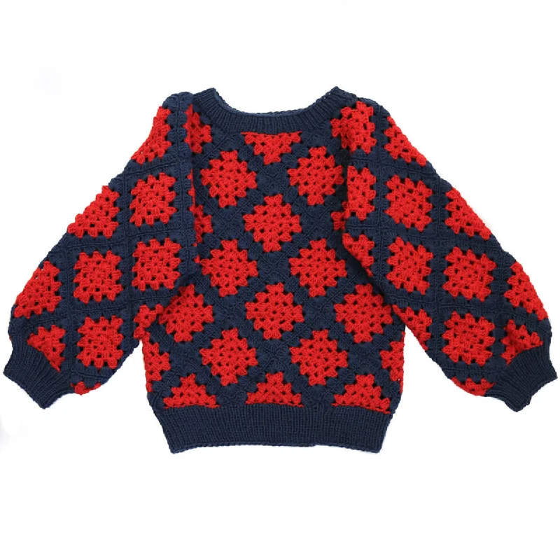 Plus Size Women's Sequined Sweaters for Special OccasionsLuca Sweater in Blueprint / Jazzy Red by Kalinka - Last Ones In Stock - 4-8 Years Plus Size Women's Sequined Sweaters for Special OccasionsLuca Sweater in Blueprint / Jazzy Red by Kalinka - Last Ones In Stock - 4-8 Years