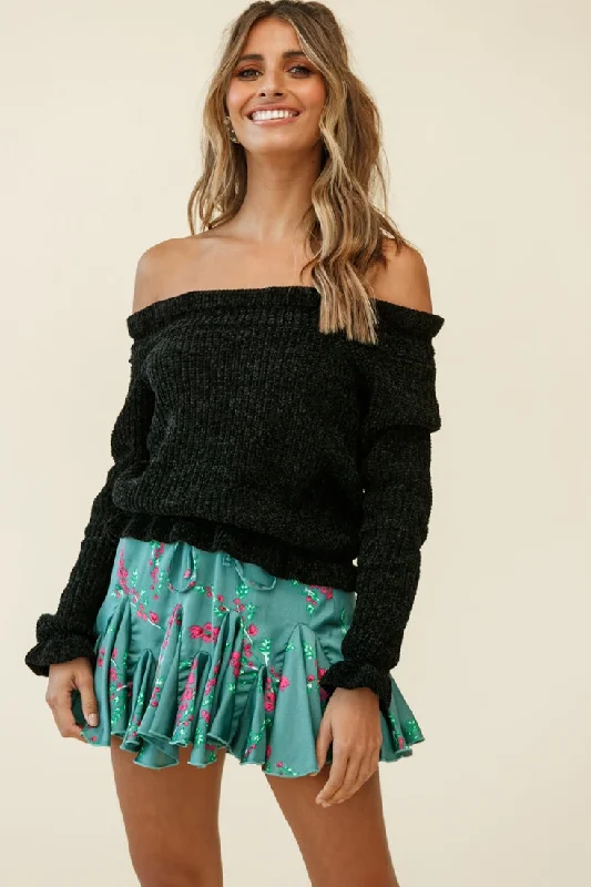 Zipper - pocket sweater pants for storage​Mackenzie Off-Shoulder Long Sleeve Knit Top Black