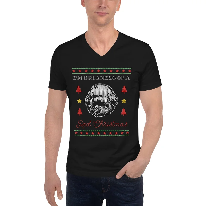 Pocketed Women T Shirt for Added FunctionalityMarx: I’m dreaming of a red Christmas - Unisex V-Neck T-Shirt Pocketed Women T Shirt for Added FunctionalityMarx: I’m dreaming of a red Christmas - Unisex V-Neck T-Shirt