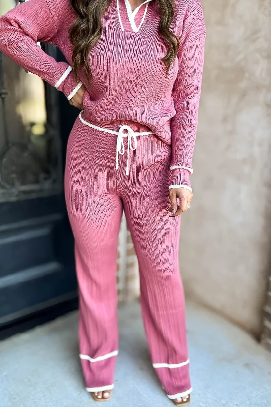 Mock - neck sweater pants for a sophisticated look​Mauve Sweater Pants