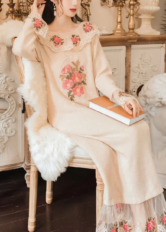 Longline Women's Mohair Sweater Dresses in a Loose FitModern Apricot Embroidered Floral Patchwork Tulle Knit Long Sweater Spring Longline Women's Mohair Sweater Dresses in a Loose FitModern Apricot Embroidered Floral Patchwork Tulle Knit Long Sweater Spring