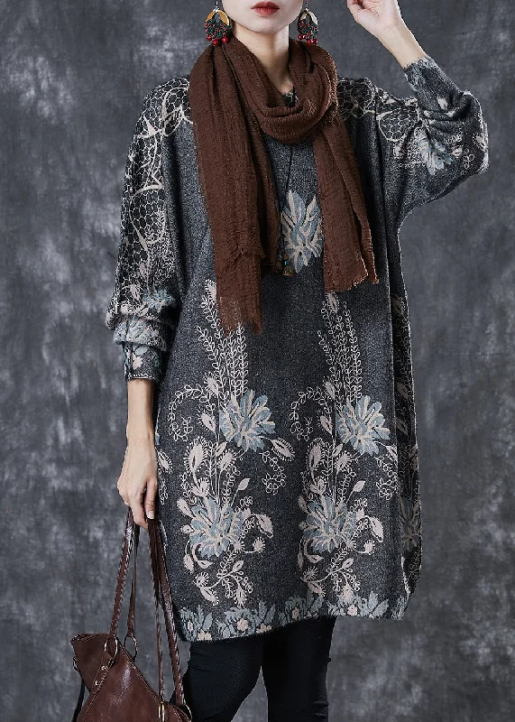 Wrap - Style Women's Lambswool Sweater Dresses in Elegant ShadesModern Grey Oversized Print Knitwear Dress Spring Wrap - Style Women's Lambswool Sweater Dresses in Elegant ShadesModern Grey Oversized Print Knitwear Dress Spring