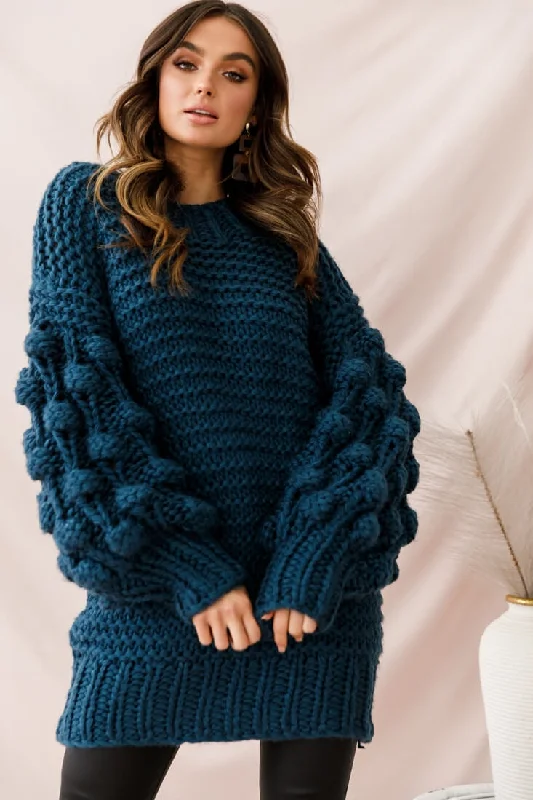 Hand - knitted cotton sweater skirts​Moscow Chunky Knit Oversized Sweater Teal