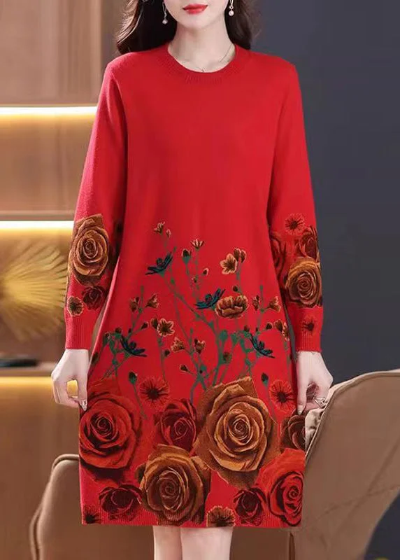 Empire Waist Women's Alpaca Wool Sweater Dresses in Earthy TonesNew Red Print Side Open Wool Knit Dresses Long Sleeve Empire Waist Women's Alpaca Wool Sweater Dresses in Earthy TonesNew Red Print Side Open Wool Knit Dresses Long Sleeve