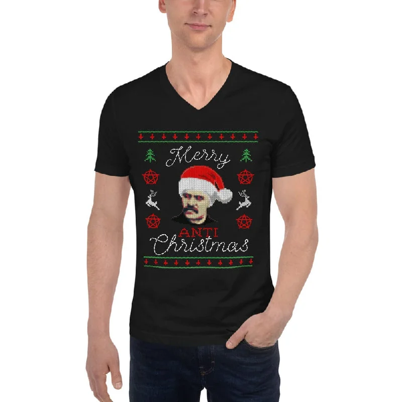 Graphic Print Women T Shirt for a Trendy StatementNietzsche: Merry Anti-Christmas - Unisex V-Neck T-Shirt Graphic Print Women T Shirt for a Trendy StatementNietzsche: Merry Anti-Christmas - Unisex V-Neck T-Shirt