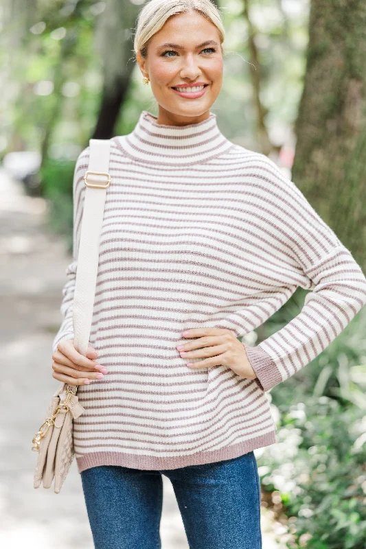 Bell - Sleeve Women's Mohair - Wool Blend SweatersOn Your Time Mocha Brown Striped Tunic Sweater