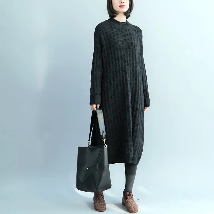 Plus Size Women's Turtleneck Sweater Dresses with Side SlitsPullover Sweater dresses Women O neck black oversized knitted dress Plus Size Women's Turtleneck Sweater Dresses with Side SlitsPullover Sweater dresses Women O neck black oversized knitted dress