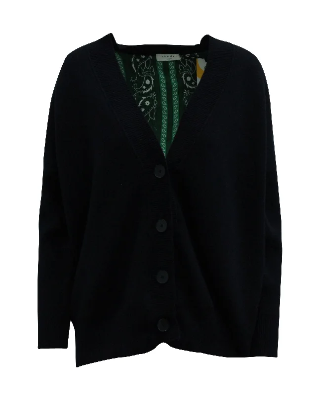 Plus Size Women's Long Sleeve Cable Knit Sweater DressesSandro Paris Cardigan in Navy Blue Viscose Plus Size Women's Long Sleeve Cable Knit Sweater DressesSandro Paris Cardigan in Navy Blue Viscose