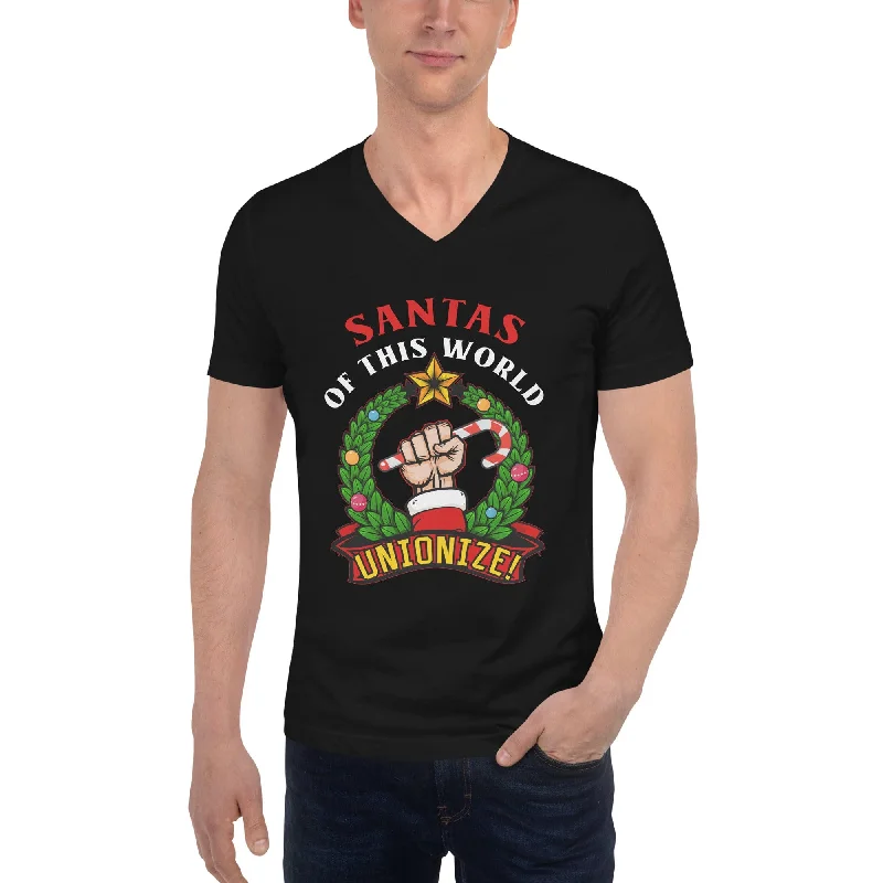 Puff Sleeve Women T Shirt for a Fashion - Forward LookSantas of this world, Unionize! - Unisex V-Neck T-Shirt
