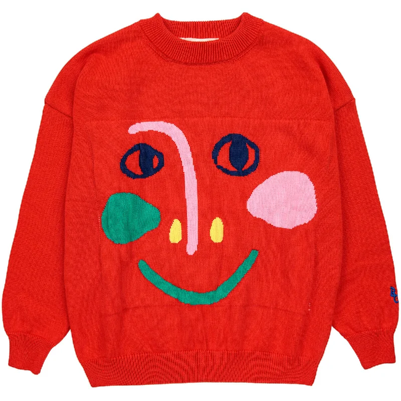 Button - Down Women's Shetland Wool Sweaters in Traditional PatternsSmiling Mask Jumper by Bobo Choses Button - Down Women's Shetland Wool Sweaters in Traditional PatternsSmiling Mask Jumper by Bobo Choses