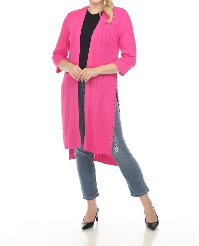 Wrap - Style Women's Lambswool Sweater Dresses in Elegant ShadesStudded Open Front Duster In Ultra Pink Wrap - Style Women's Lambswool Sweater Dresses in Elegant ShadesStudded Open Front Duster In Ultra Pink