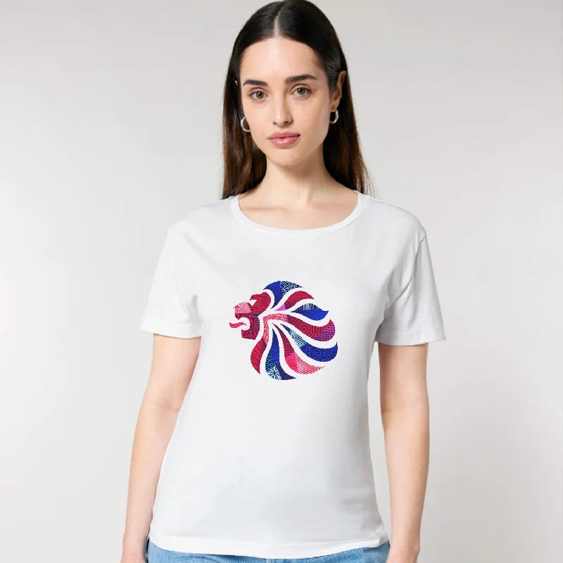 Embroidered Women T Shirt with Intricate DetailsTeam GB Abstract Lion Women's T-Shirt White Embroidered Women T Shirt with Intricate DetailsTeam GB Abstract Lion Women's T-Shirt White