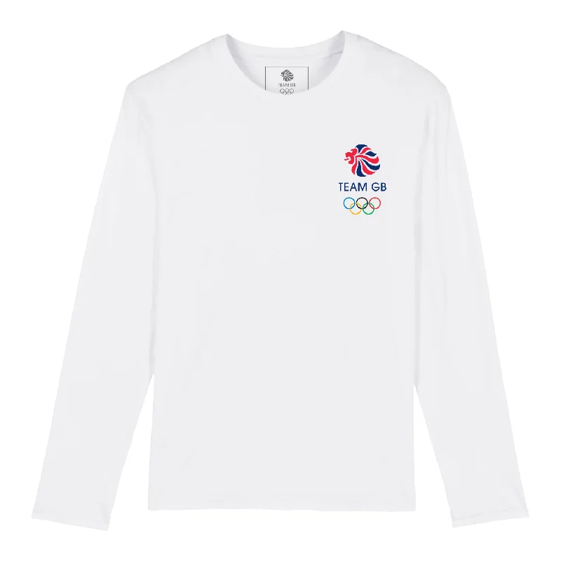 Crop Top Women T Shirt to Pair with High - Waisted BottomsTeam GB Small Icon Long Sleeve White T-shirt Crop Top Women T Shirt to Pair with High - Waisted BottomsTeam GB Small Icon Long Sleeve White T-shirt