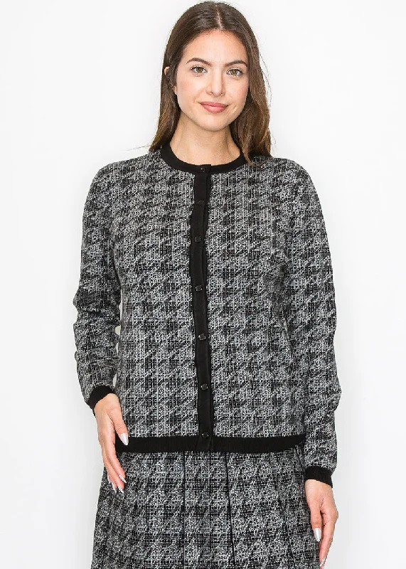 Plus Size Women's Long Sleeve Cable Knit Sweater DressesTimeless Houndstooth Knit Cardigan