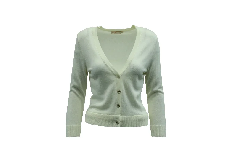Plus Size Women's Asymmetric Hem Sweater Dresses in Modern DesignsTory Burch Cardigan with Logo Buttons in Cream Wool Plus Size Women's Asymmetric Hem Sweater Dresses in Modern DesignsTory Burch Cardigan with Logo Buttons in Cream Wool