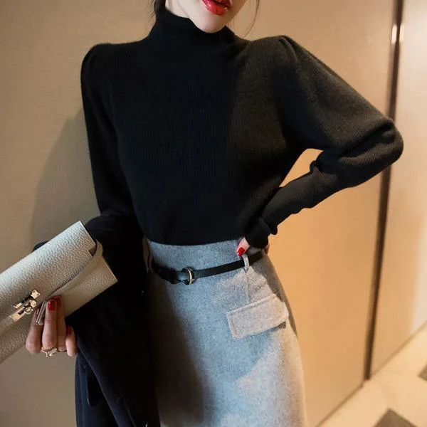 Open - Front Women's Cardigan - Style Mohair SweatersTurtleneck Black 2021 Winter Small Fresh Casual Style Sweater