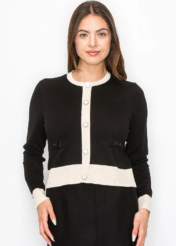 Mock Neck Women's Angora Blend Sweater Dresses in Solid ColorsTwo-Tone Cardigan with Pearl Buttons Mock Neck Women's Angora Blend Sweater Dresses in Solid ColorsTwo-Tone Cardigan with Pearl Buttons