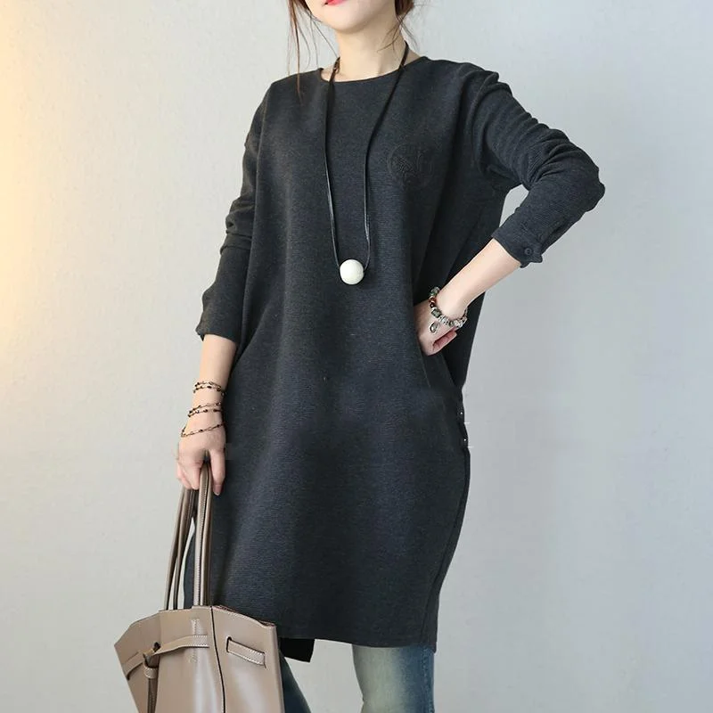 Plus Size Women's Ruffled Hem Sweaters in Floral Printswarm dark gray sweaters fall fashion baggy dresses knitted tops Fine O neck long sleeve shirt Plus Size Women's Ruffled Hem Sweaters in Floral Printswarm dark gray sweaters fall fashion baggy dresses knitted tops Fine O neck long sleeve shirt