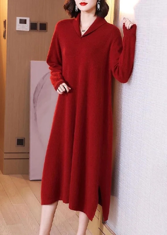 Cowl Neck Women's Cashmere Blend Sweater Dresses for WinterWomen Red Side Peter Pan Collar Open Cotton Knit Dress Long Sleeve Cowl Neck Women's Cashmere Blend Sweater Dresses for WinterWomen Red Side Peter Pan Collar Open Cotton Knit Dress Long Sleeve