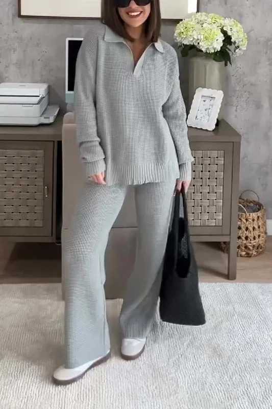 Belted sweater pants for a defined waistWomen's Casual Lapel Long Sleeve Knitted Sweater Pants Suit Belted sweater pants for a defined waistWomen's Casual Lapel Long Sleeve Knitted Sweater Pants Suit
